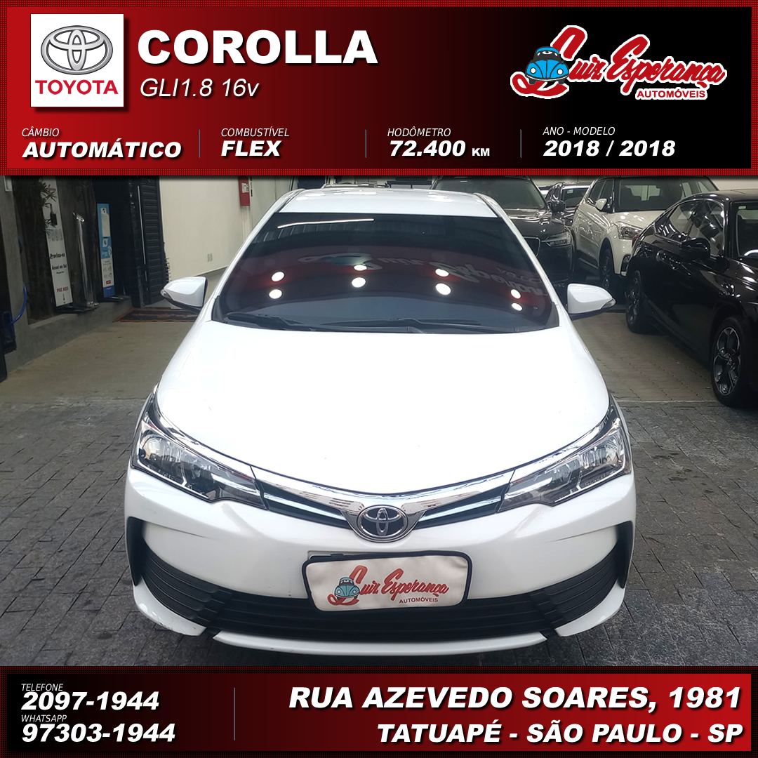 Toyota Corolla GLi 1.8 Flex Branco 2018