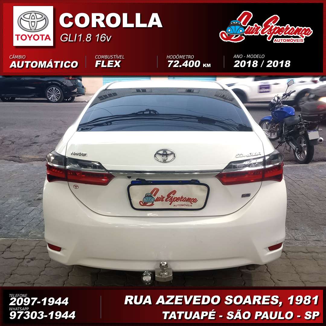 Toyota Corolla GLi 1.8 Flex Branco 2018