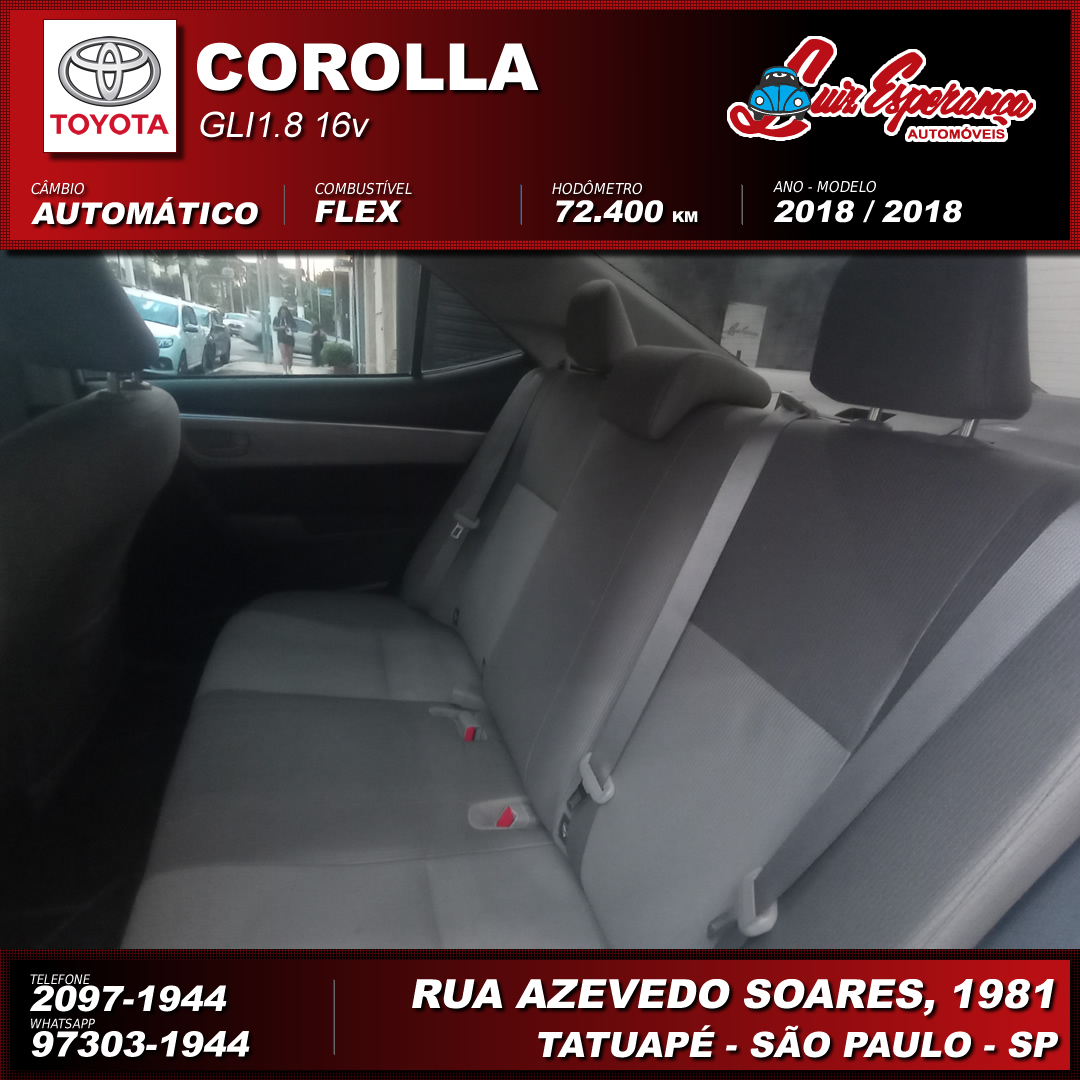 Toyota Corolla GLi 1.8 Flex Branco 2018