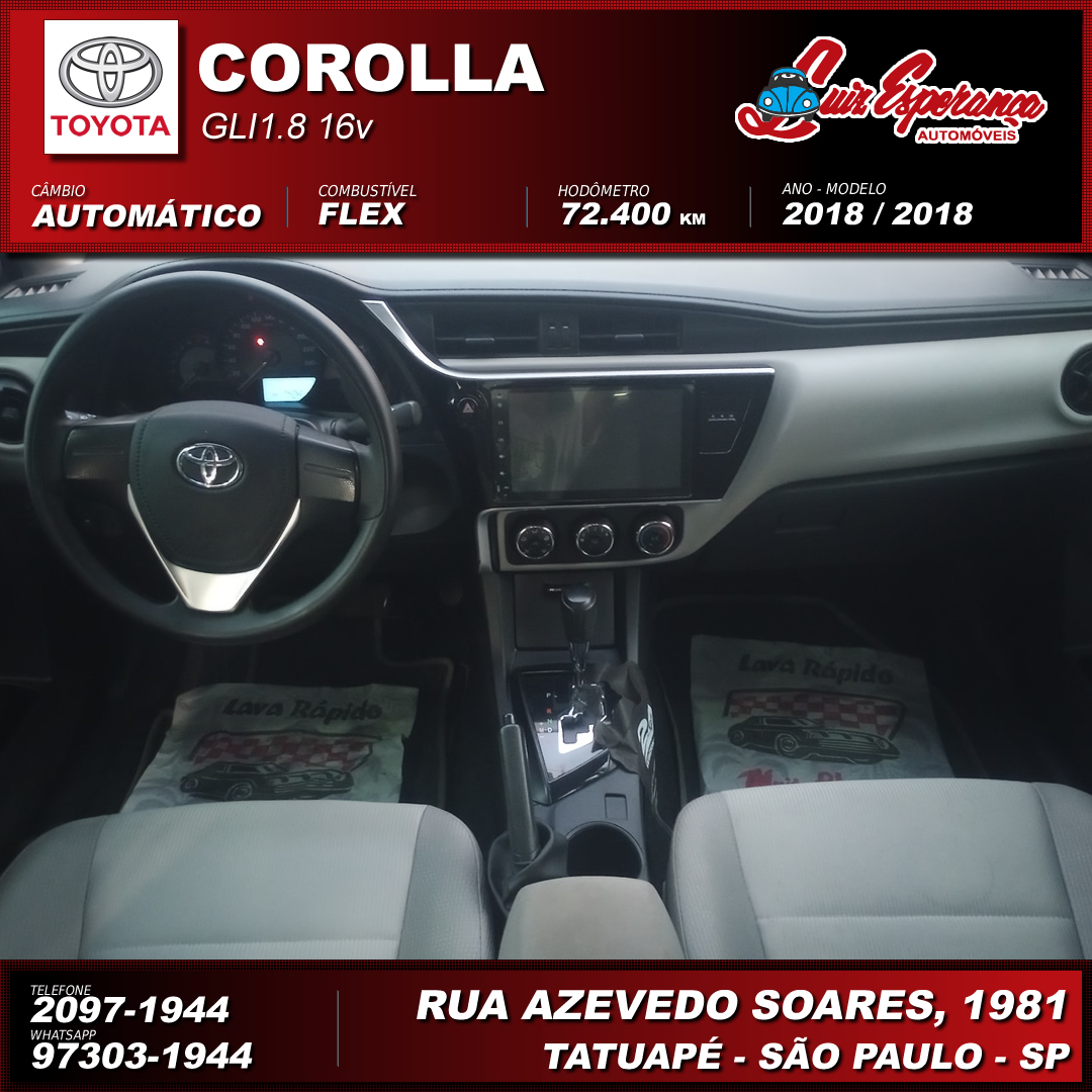 Toyota Corolla GLi 1.8 Flex Branco 2018