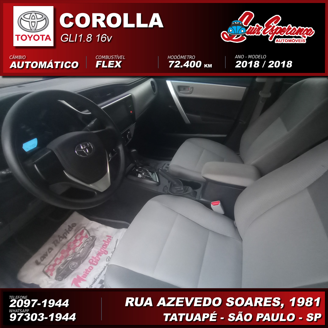 Toyota Corolla GLi 1.8 Flex Branco 2018