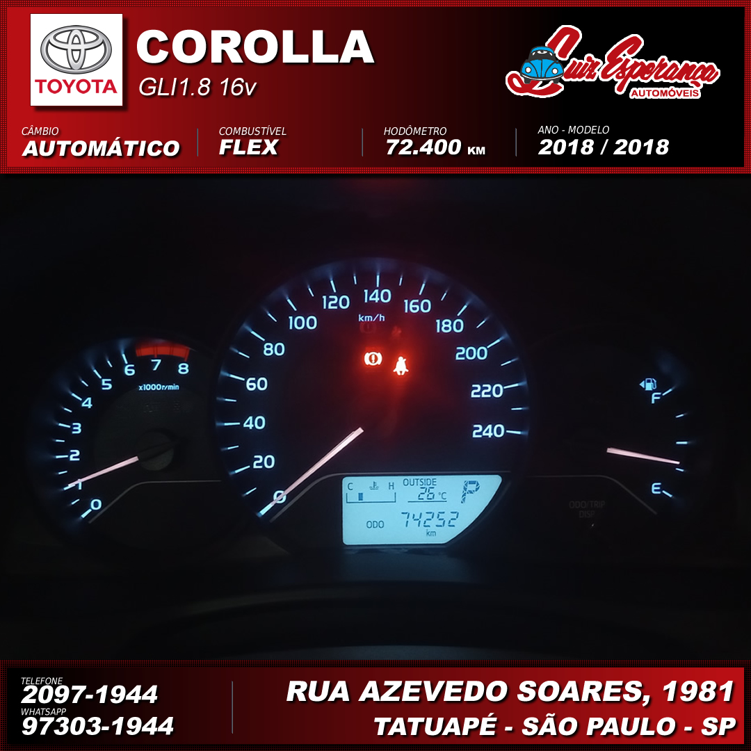 Toyota Corolla GLi 1.8 Flex Branco 2018