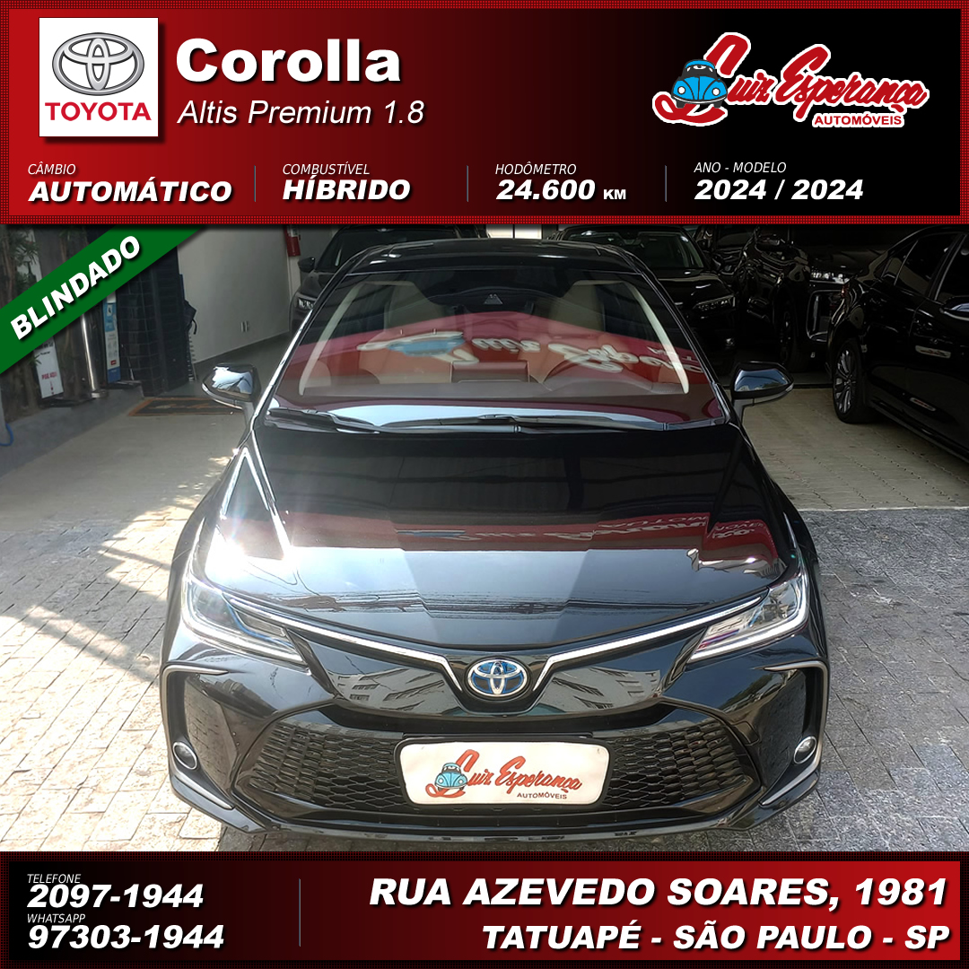 Toyota Corolla Altis Premium Híbrido Preto 2024