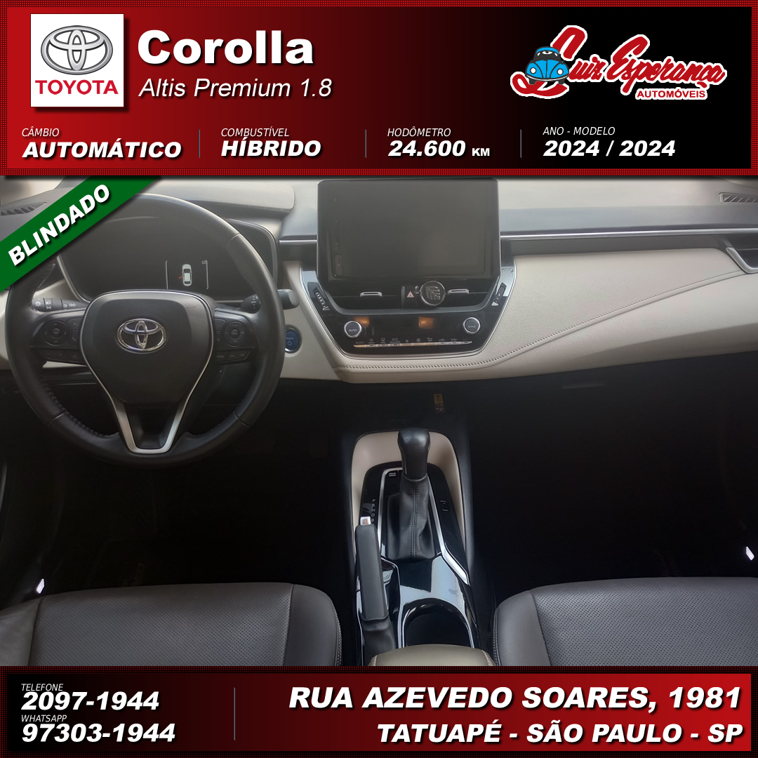 Toyota Corolla Altis Premium Híbrido Preto 2024