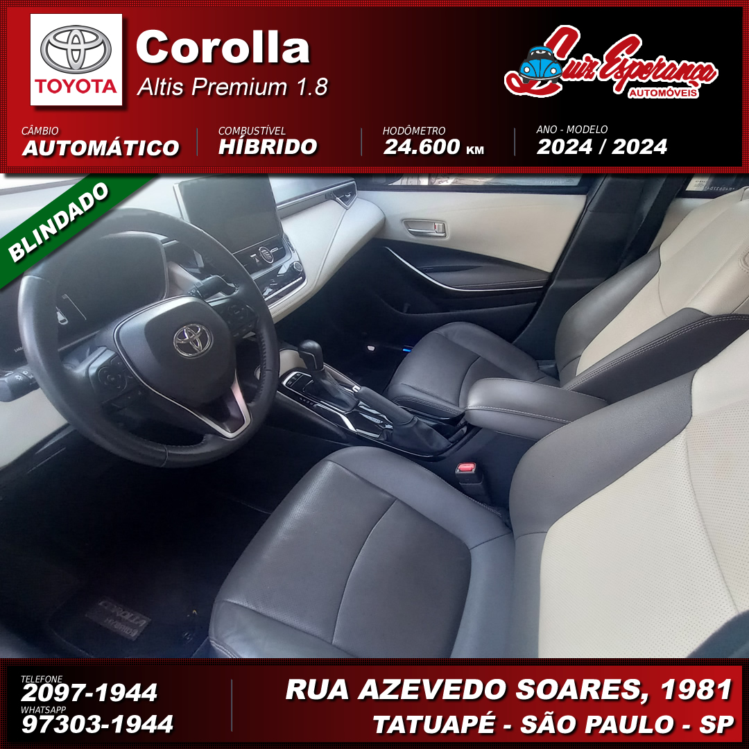 Toyota Corolla Altis Premium Híbrido Preto 2024