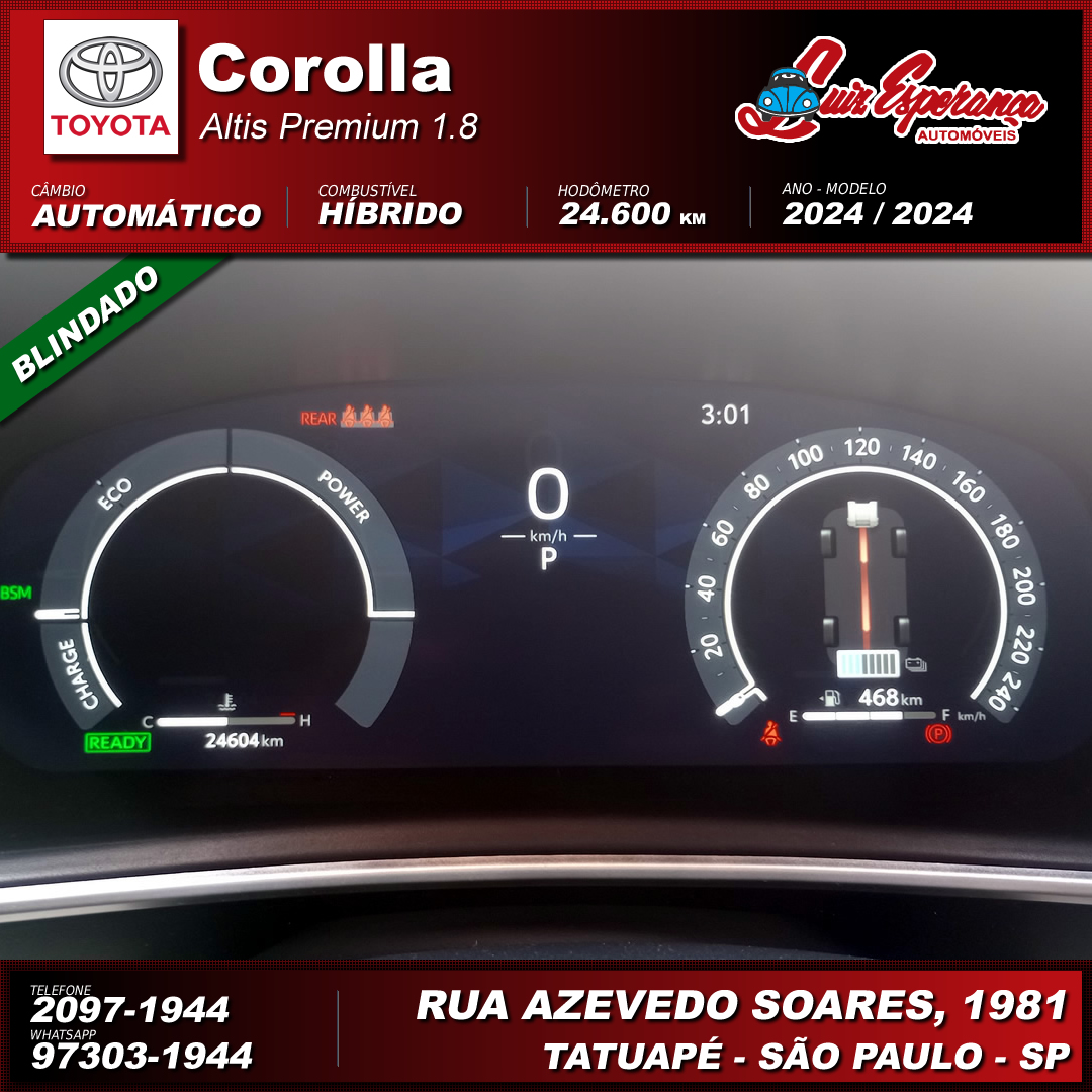 Toyota Corolla Altis Premium Híbrido Preto 2024